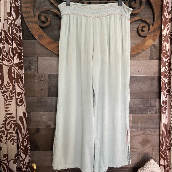 Summer Pants Wide Leg Sage/Mint Green Lightweight Hippie Boho Festival - Picture 2 of 12